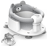 WGIDSKKI Baby Badewannensitz, Baby Badesitz ab 6 Monate, Babysitz Badewanne,Tragbarer Badewannen mit 4 Saugn&auml;pfen f&uuml;r Kleinkinder und Neugeborene, B&auml;r - Design (Grau)