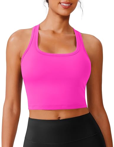 Image of PINSPARK Sports Bra Longline Racerback Tank Tops for Women Padded Workout Yoga Top