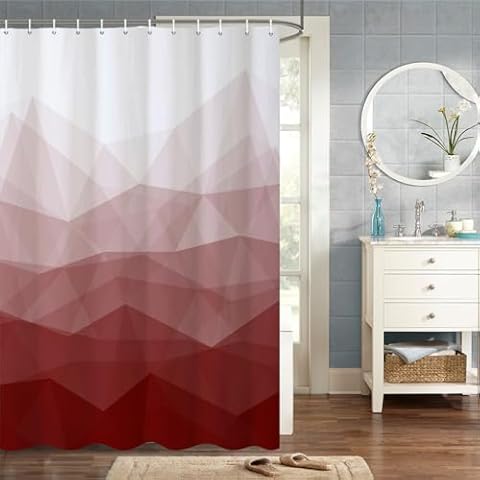 MIRRORANG Red Ombre Geometric Shower Curtain Cover