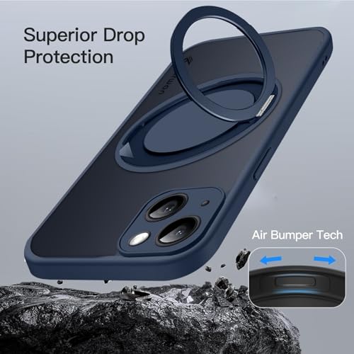 Image of KARWAN Tough Shockproof Armor Back Case Cover Compatible with iPhone 13 with 360 Degree Rotation Magnetic Attraction Ring Holder Heavy Duty Rugged Cover with Magnetic MagEase Wireless Charging (Blue)
