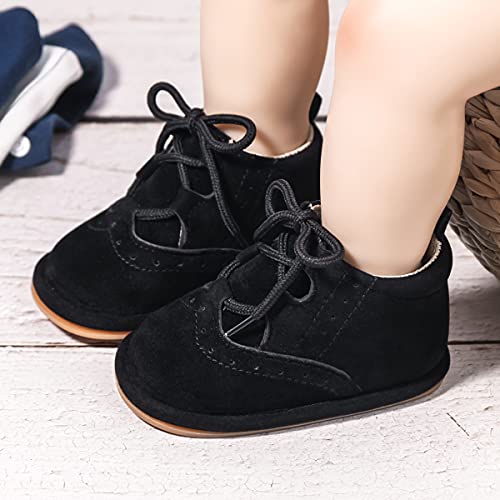 HsdsBebe Baby Boys Girls Oxford Shoes PU Leather Soft Rubber Sole Sneakers Anti-Slip Toddler Ankle Boots Infant Walking Shoes Moccasins(HM5442 Black,1)2