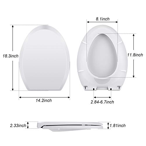 Himimi Toilet Seat, Elongated Quiet-Close Toilet Seat with Cover, Easy to Install & Clean, Removable, White, Plastic (474 x 360 x 59 mm) - Thumbnail 2