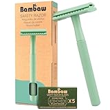 Bambaw Women Safety Razor with 5 Double Edge Safety Razor Blades, Metal Double Edge Razor, Eco Friendly Razor, Reusable & Plastic Free – Mint Green
