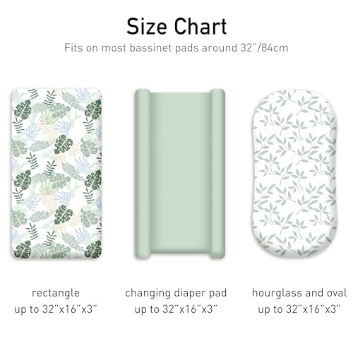 Image of Baby Bassinet Sheets 3 Pack, Fitted Mattress Sheets for Boys & Girls, Ultra Soft Breathable, Universal Compatible with Halo Bassinest Swivel Sleeper(Sage Green, 32x16 Inch)