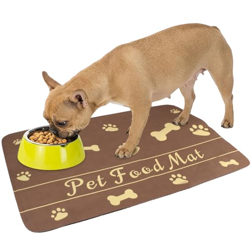 Tappetino Ciotola Cane, 60 x 40 cm Super Assorbente Tappetino Ciotole Gatto, Tappetino Ciotole Gatto, Tappetini Assorbente Sottociotola per Cani, Tappetino Cane Antiscivolo, per Soggiorno (Marrone)