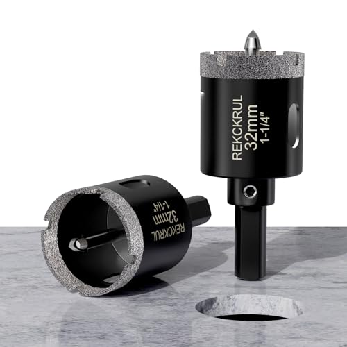 Image of 1-1 /4 Inch Diamond Hole Saw with Pilot Drill Bit 2PCS | Premium Tile Hole Saws Porcelain, Ceramic, Granite, Marble, Glass , 1-3 /8 inch Cutting Depth, Serrated Edge Wet /Dry Use (32mm)