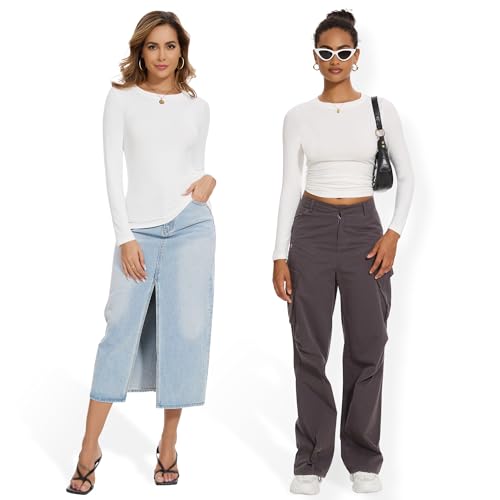 3 Pack Womens Long Sleeve Shirts Crew Neck Basic Stretchy Fitted Y2K Tops Going Out Fashion Clothes4