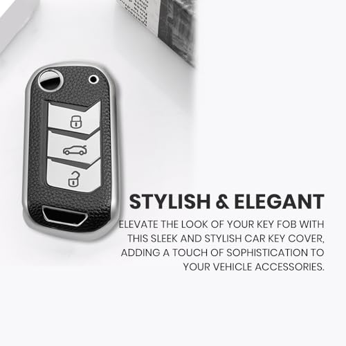 Image of Keyzone Leather TPU Key Cover Compatible for Mahindra Thar, Bolero, Scorpio, XUV700, XUV400, XUV300, TUV300, Marazzo 3 Button flip Key (Black)
