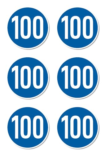 Autocollants : Ø 50 mm, lot de 6 – Panneau d'obligation StVO Z-275 bleu/blanc – Vitesse – 100 km/h