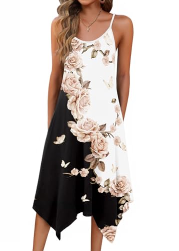 Image of Zeagoo Women Summer Midi Dresses 2026 Hawaiian Bohemian Beach Cover Up Sundress Spaghetti Strap Casual Dress with Pockets
