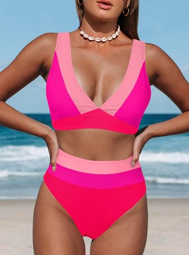 Image of Hilinker Women's Leopard Bikini Swimsuits V Neck High Waisted 2 Piece Bathing Suits