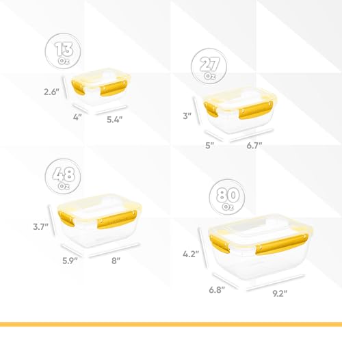 Image of Superio Plastic Airtight Food Storage Containers, Set of 4 Sealed Clear Container Bowls with Lids, BPA Free, Rectangular, Yellow
