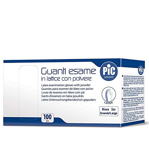 Pic , Guanti In Lattice Con Polvere Per Esaminazione Unisex Adulto, Bianco (White), Grande Large
