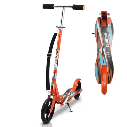 Hebitod Patinete para niños, color naranja, plegable, con ruedas grandes de poliuretano de 190 mm, manillar ajustable de 90 a 100 cm, patinete para niños a partir de 7 años hasta 100 kg, con soporte