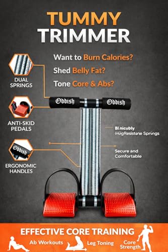 Image of ODDISH Way to Fitness Heavy Duty Double Spring Tummy Trimmer with Resistance Tube | Ab Exerciser Combo for Men & Women | Home Gym Equipment for Belly Fat Loss, Abs, Waist, Arms & Full Body Workout (Red)