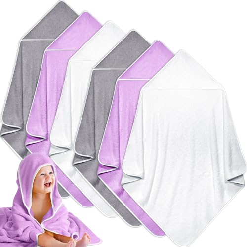 Image of Chumia 6 Pack Baby Bath Towel Coral Fleece Soft Absorbent Newborn Hooded Towel for Kid 30 x 30 Inch Toddler Bath Blanket for Babies Infant Shower Gift(Grey/Beige/Purple)
