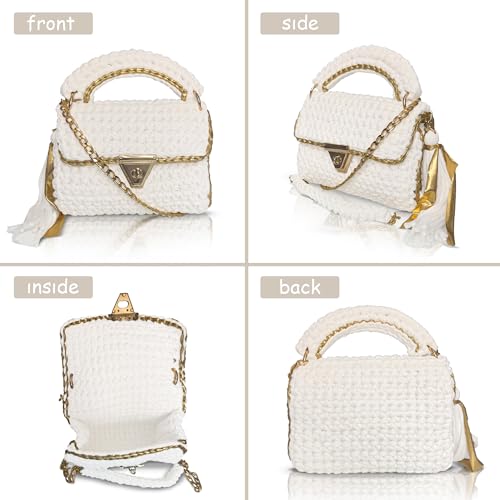 Image of Evening Clutch Bag for Women, Handmade Crochet Wedding Party Purse, Small Flap Formal Crossbody Handbag Evening Clutch