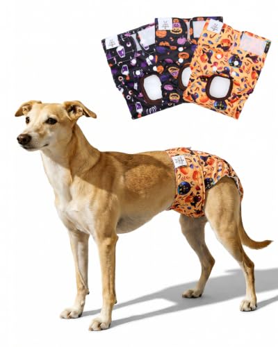 Image of CuteBone Dog Diapers Female Halloween Washable Small Medium Large 3 Pack Reusable Doggie Diapers Puppy Period Pants for Doggy Heat Cycle Peeing D83S