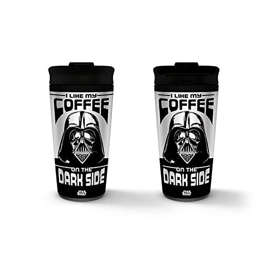 Star Wars MTM25709 - Taza de viaje (metal, 425 ml), diseño con texto"J'aime Mon Café del lado oscuro)