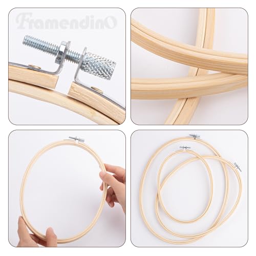 Image of Framendino, 3 Pack 3 Sizes Oval Embroidery Hoops Bamboo Circle Cross Stitch Hoop Ring Frames for Sewing DIY Craft