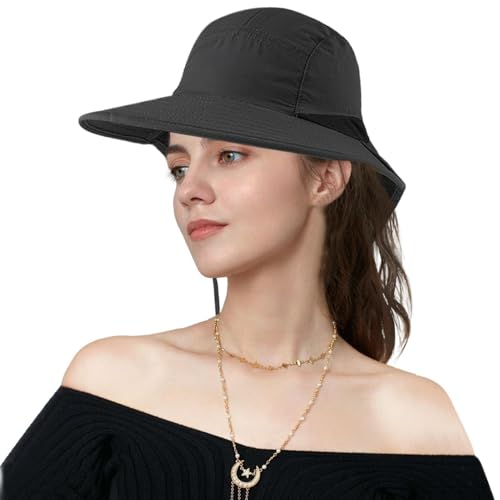 Gorro de Sol para Mujer,ala Ancha Ajustable con Protección Transpirable y Cubrenuca - Sombrero para Mujer - para Correr Ciclismo Senderismo Playa Viaje Exterior