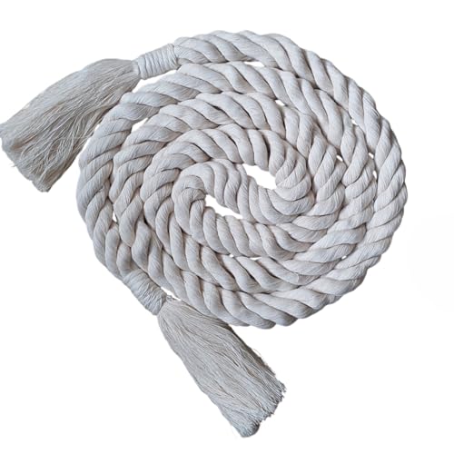 Macrame Rope Belt for Women & Men – Handmade Cotton Braided Waist Cord with Tassels, Pendant Fringe Woven Belt, Adjustable Knotted Rope Sash for Dresses, Shirts, Caftans, Utility Basic Accessories