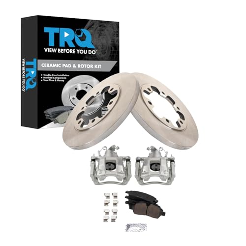 Image of TRQ Rear Brake Pad and Rotor Set Ceramic Rotors Calipers Compatible with 2015-2019 Ford Transit-350 HD