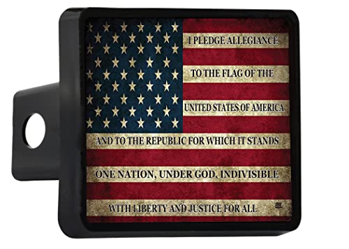 Rogue River Tactical USA American Flag Trailer Hitch Cover Plug US Patriotic Vintage Pledge of Allegiance