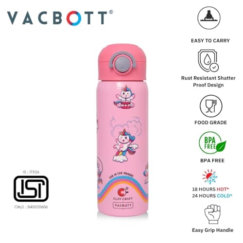 Image of Clay Craft Water Bottle 550ML Stainless Steel Sports /Leak Proof Bottle | Double Walled | for Home, Office, Gym, Travelling | Lightweight | BPA Free | BIS Certified | 1 Year Limited Warranty | Pink
