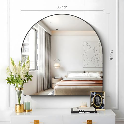 Image of FORBATH Arched Bathroom Mirror 36x36 Inch, Black Bathroom Mirror Wall Mounted Modern Aluminum Alloy Frame Arch Mirror for Bedroom Living Room Entryway, Hanging or Leaning Against Wall