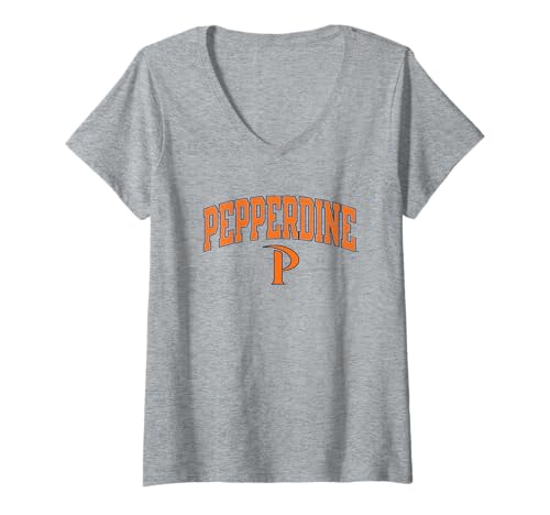 Womens Pepperdine Waves Arch Over Logo Officially Licensed V-Neck T-Shirt
