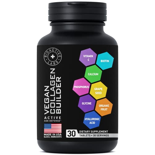 Vegan Collagen Supplements - Plant Based Collagen Builder Tablets With Biotin, Vit C, Minerals, Organic Fruit And Vegetable Extracts For Glossy Skin, Hair, Nails - 30 Vegeterian Collagen Boost Pills #TOP7