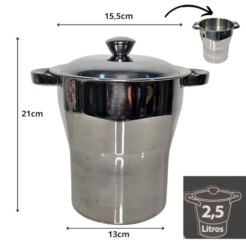 Panela Cuscuzeira aço Inox Nordestina porção Família à vapor 2,5L para fogão de boca à gás,elétrico,