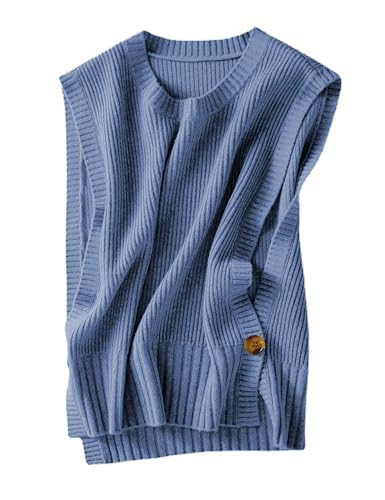 Womens Round Neck Knit Tank Vest Split Split Pullover Sleeveless Ribbed Knit Sweater Vest Tops