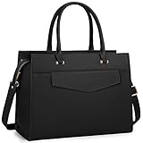 Laptop Bag for Women 15.6 inch Leather Tote Bag 2pcs Set Professional Work Bag with Clutch Purse Large Office Computer Tote Teacher Purse Shoulder Bag, Black