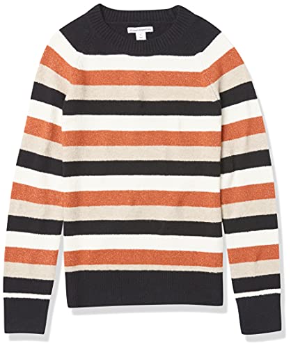 Amazon Essentials Women's Classic-Fit Soft Touch Long-Sleeve Crewneck Sweater (Available In Plus Size), Brown, Stripe, X-Large #TOP4