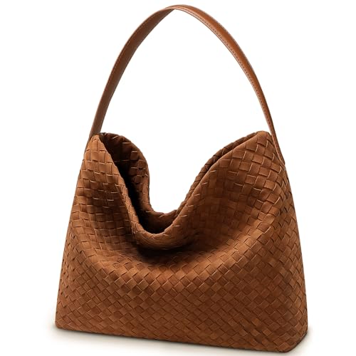 Auluda Bolso de Piel de Ante Tejido para Mujer, Bandolera Grande Hobo Tote Elegante para Trabajo y Viaje Auluda Bolso de Piel de Ante Tejido para Mujer, Bandolera Grande Hobo Tote Elegante para Trabajo y Viaje