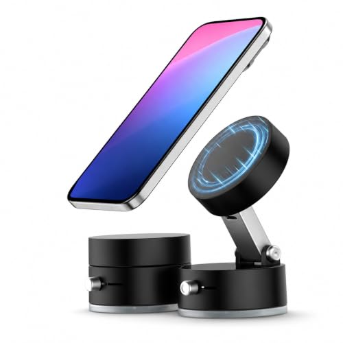 GOKOCO Suporte para Celular Magnético Dobrável com Ventosa a Vácuo, Compatível com MagSafe, Suporte de Mesa e Carro, Ímãs N52, Portátil para iPhone e Android,MA3268 Preto