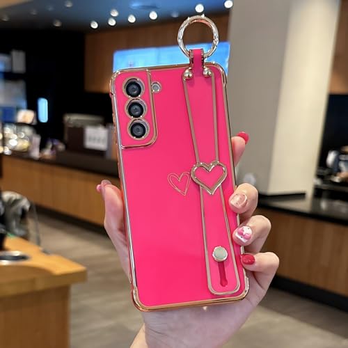 ZTOFERA for Samsung Galaxy S22 Ultra Case with Wrist Strap,Luxury Cute Plating Edge Love Hearts Pattern for Girls Women, Finger Holder Kickstand Soft Phone Case for Galaxy S22 Ultra 6.8",Hot Pink by ZTOFERA - Used condition - CA$7.86