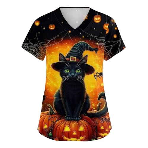 OIOLOYJM Printed Scrub Tops Women Short Sleeve V Neck Plus Size Scrubs for Womens Nursing Uniforms Shirts with Pockets