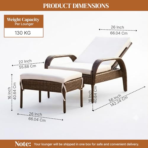 Image of DEVOKO Outdoor Wicker Patio Loung Chair with Ottoman Set All Weather HDPE Rattan Strong Metal Frame Weather Resistant Cushions for Poolside,Garden, Balcony (Dark Brown & White)