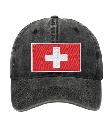 Petite Pine Gorra de béisbol suiza con tela de algodón lavada, sombrero con parche suizo bordado, gorra de béisbol ajustable para hombres, mujeres, adolescentes, gorra de béisbol suiza