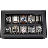 HOUNDSBAY Caja de Reloj Mariner Caso de exhibición | Lujo Interior de Fibra de Carbono con 10 Ranuras Reloj Grande para Guardar los Relojes Grandes de la Cara 15.5Wx4Hx9.5D Negro