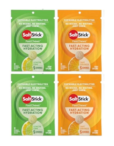 SaltStick FASTCHEWS Resealable Variety 4 Pack of Tart Orange & Zesty Lemon-Lime