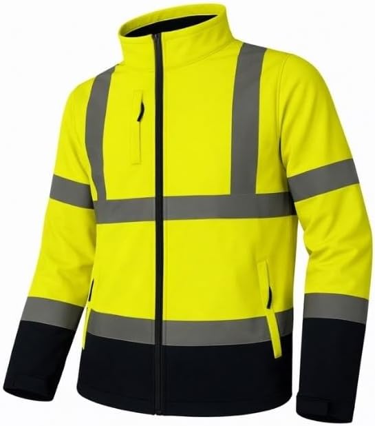 Hi-Vis Softshell Work Jacket – Lightweight Reflective Safety Coat for Men – Breathable, Durable & Weather-Resistant Security Workwear, Sizes S–4XL