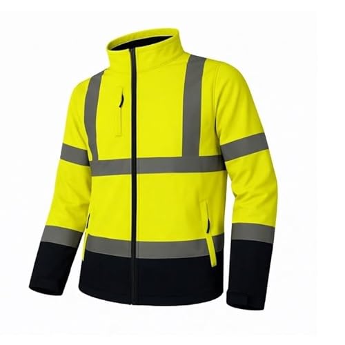 GM WORKWEAR Hi Vis Soft Shell Jacket – Premium Reflective High Visibility Safety Workwear, Lightweight Breathable Security Jacket with Pockets, S–3XL