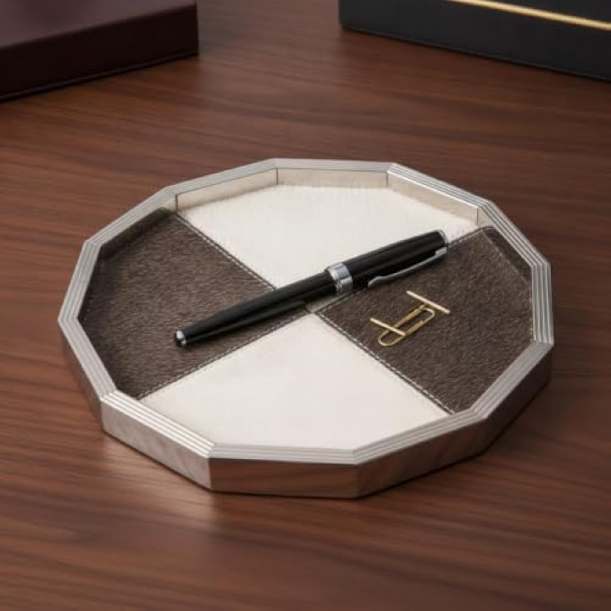 Geometric Octagonal Tray, Faceted Tray with Patchwork Surface