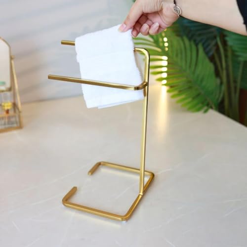 Image of Stand Wallah Gold Towel Stand for Bathroom & Kitchen | Freestanding Double Bar Hand Towel Holder | Rust Resistant Metal Countertop Towel Rack | Modern Luxury Design for Kitchen, Sink