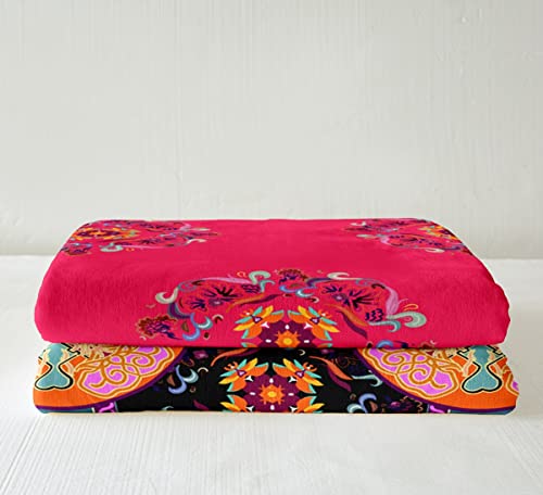 Mandala Sherpa Blanket Bohemian Red Fleece Throw Blanket For Kids Boys Girls Exotic Floral Plush Blanket Boho Paisley Fuzzy Blanket For Sofa Bed,Single 50X60 Inch #TOP3