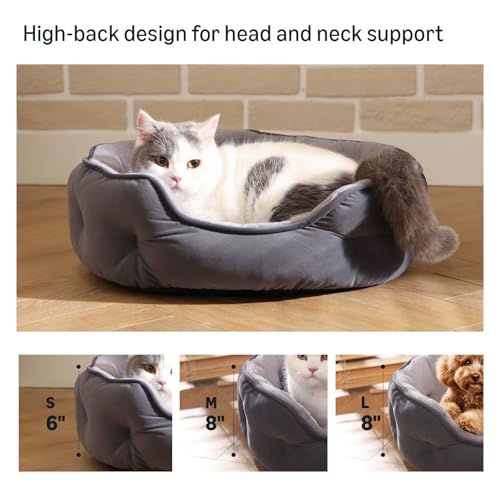 Amazon Basics Round Dog Bed for Small Dogs, Cat Beds for Indoor Cats, Washable Puppy Bed with Soft Plush Cushion, Anti-Slip Bottom, 20x19x6 Inches, Gray - Image 5